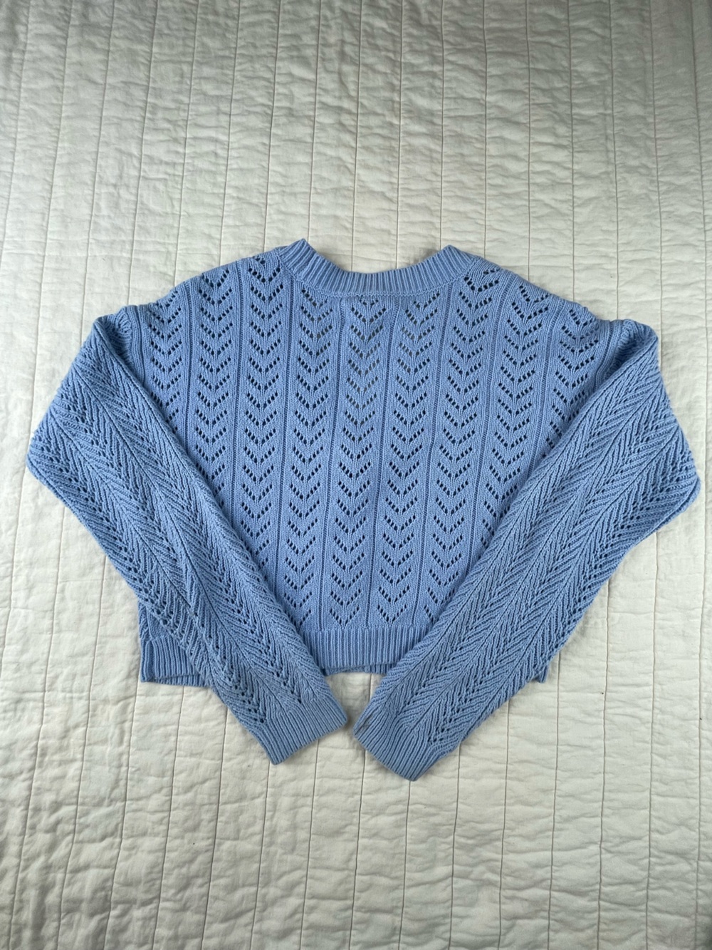 Hollister Light Blue Open-Knit Button cropped Cardigan small - Picture 5 of 6